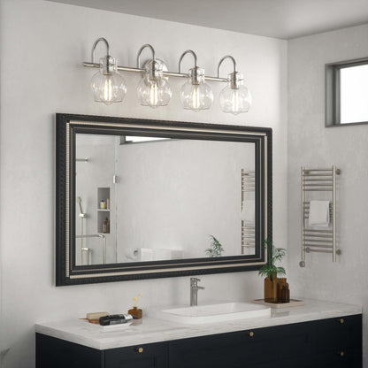Four Lights of DECTOU Silver Gourd Glass Shade Vanity Light, Setup in Bathroom Space