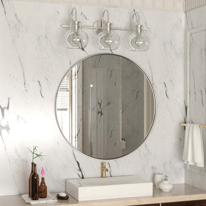 Three Lights of DECTOU Silver Gourd Glass Shade Vanity Light, Setup in Bathroom Space