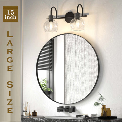 Two Lights of DECOTU Black Gourd Glass Shade Vanity Light, Setup in Bathroom Space